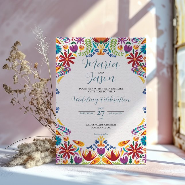 Invitación Boda botánico de Nuestra Boda (Mexican Nuestra Boda Flowers Botanical Wedding Invitation)