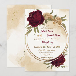 Invitación Boda botánico de oro de color beige verde marrón