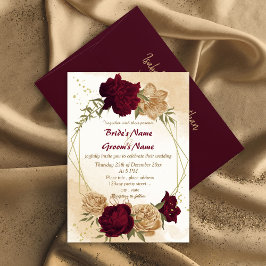 Invitación Boda botánico de oro de color beige verde marrón