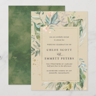 Invitación Boda Botánico de Oro Verde
