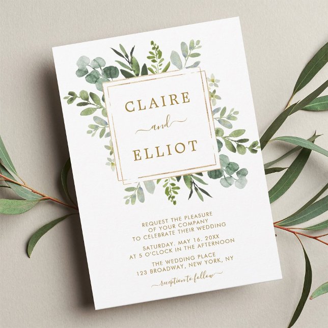 Invitación Boda Botánico de Oro Verde (Subido por el creador)