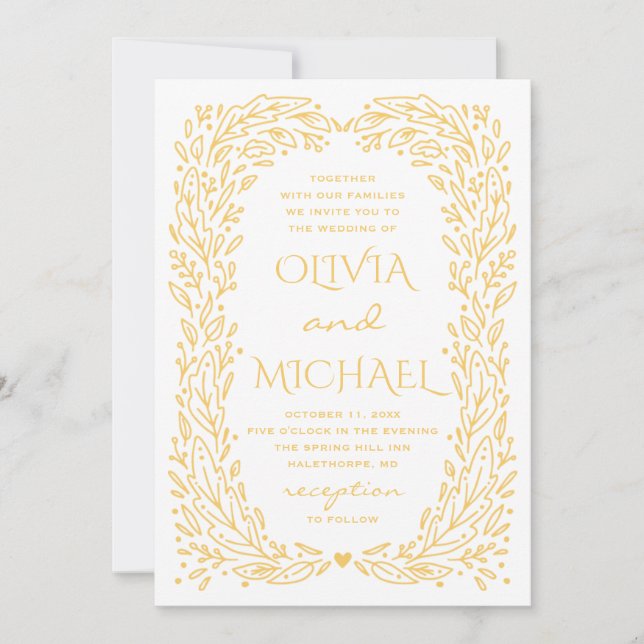 Invitación Boda botánico de otoño amarillo. Floral de otoño (Anverso)