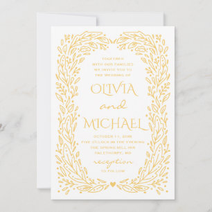 Invitación Boda botánico de otoño amarillo. Floral de otoño