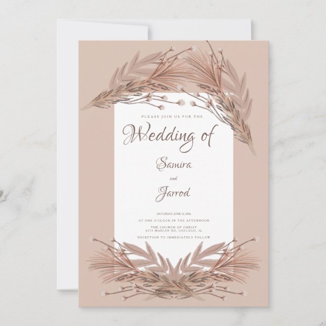 Invitación Boda botánico de Pampas Earthy (Anverso)