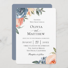 Invitación Boda botánico de pizarra azul