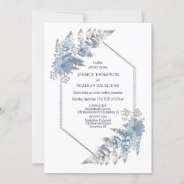 Invitación Boda botánico de plata azul