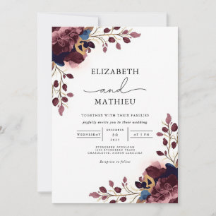 Invitación Boda Botánico de Pluma Profunda Floral