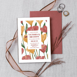 Invitación Boda botánico de primavera de verano mostaza rojo