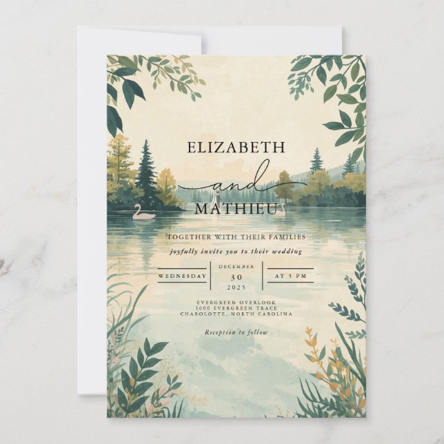Invitación Boda Botánico de Serene Lake (Anverso)