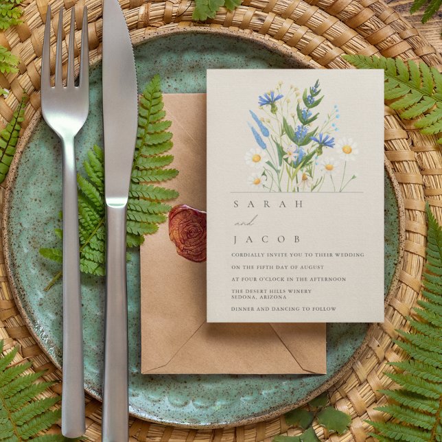 Invitación Boda botánico de Summer Daisy Blue Floral (Subido por el creador)