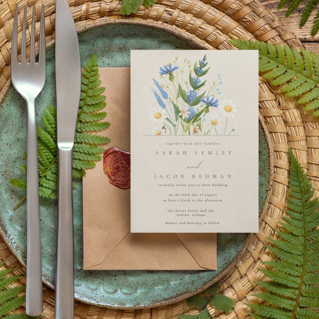Invitación Boda botánico de Summer Daisy Blue Floral (Subido por el creador)