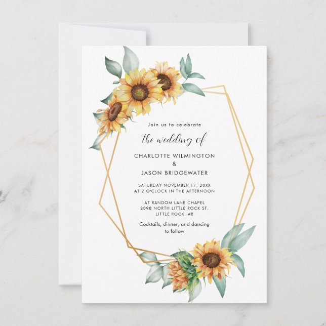 Invitación Boda botánico de vegetación floral de girasol (Anverso)