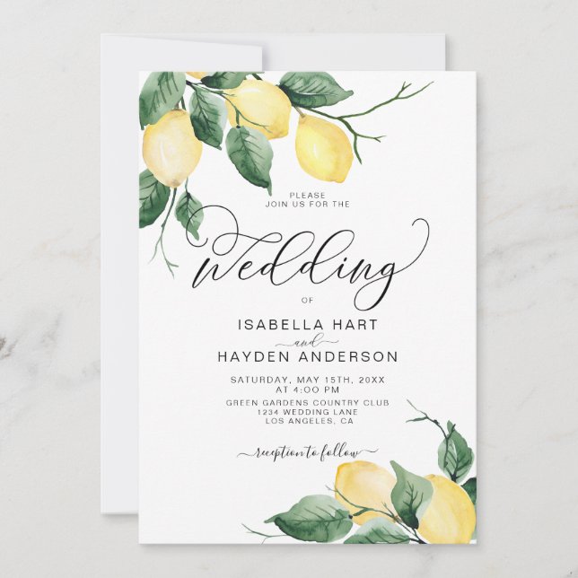 Invitación Boda botánico de verano del Jardín Amarillo de Fru (Anverso)