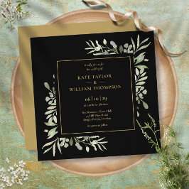 Invitación Boda Botánico De Verdor Negro Y Oro