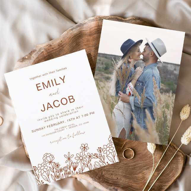 Invitación Boda botánico de Wildflower Boho Photo Terracotta (Subido por el creador)