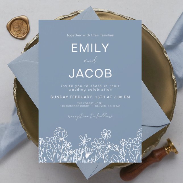 Invitación Boda Botánico de Wildflower Dusty Blue (Subido por el creador)