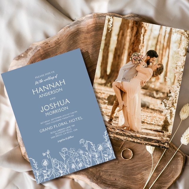 Invitación Boda botánico de Wildflower Dusty Blue Photo (Subido por el creador)