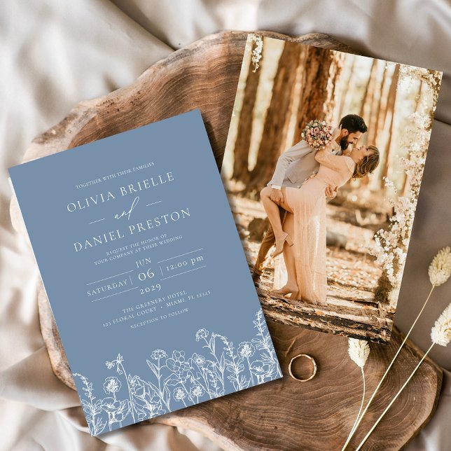 Invitación Boda botánico de Wildflower Dusty Blue Photo (Subido por el creador)