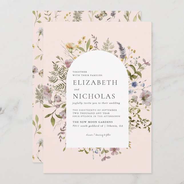 Invitación Boda botánico de Wildflower Greenery (Anverso / Reverso)
