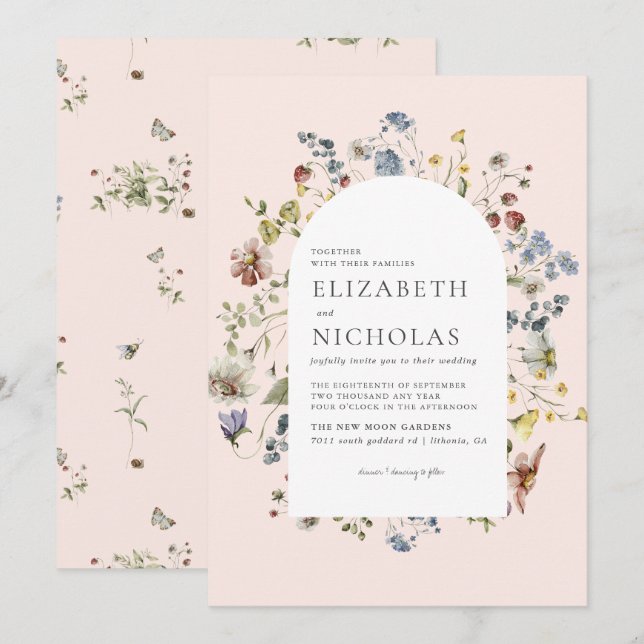 Invitación Boda botánico de Wildflower Greenery (Anverso / Reverso)