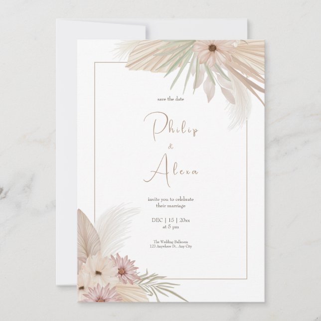 Invitación Boda Botánico del Boho Blanco (Anverso)