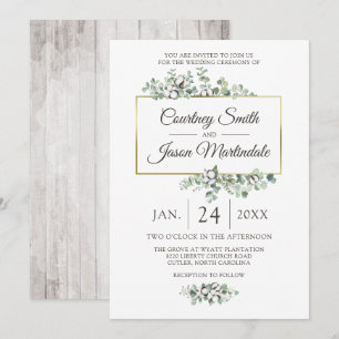 Invitación Boda botánico del Bolón de Algodón del Sur Rústico