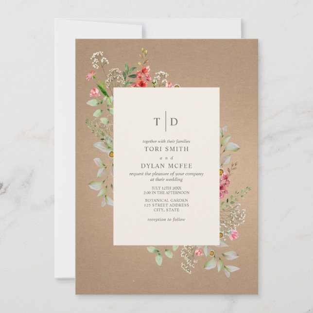 Invitación Boda Botánico Delicate Wildflowers Cardstock  (Anverso)
