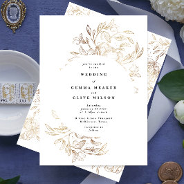 Invitación Boda botánico dibujado con mano blanca elegante