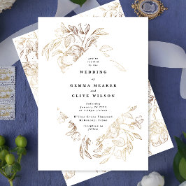 Invitación Boda botánico dibujado con mano blanca elegante