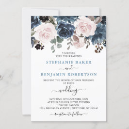 Invitación Boda Botánico Dusty Blue Rubor Pink Floral
