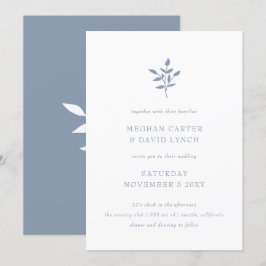 Invitación Boda Botánico Dusty Blue Simple Moderno