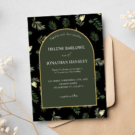 Invitación Boda botánico elegante de color de agua negro mode