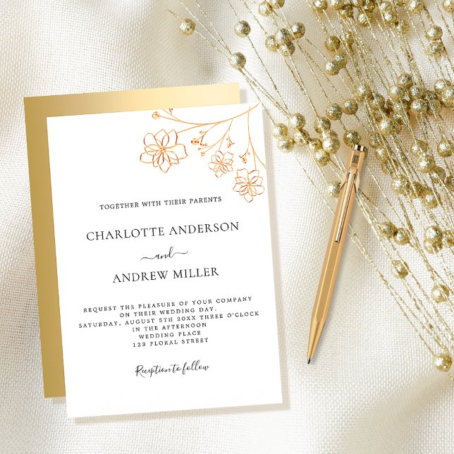 Invitación Boda botánico elegante de oro blanco (Subido por el creador)
