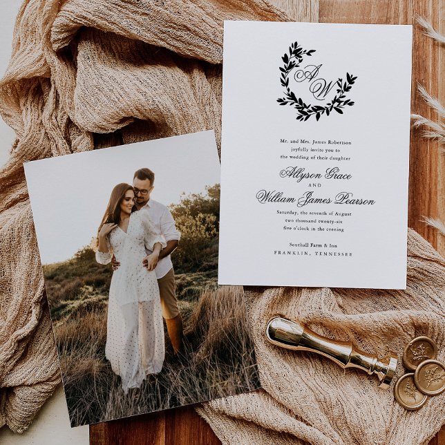 Invitación Boda botánico elegante de un monograma de escritur (Subido por el creador)