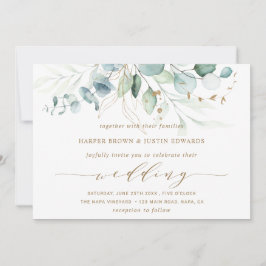 Invitación Boda Botánico Elegante Dorado y Verde