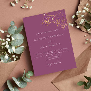 Invitación Boda botánico elegante floral de oro púrpura de ci