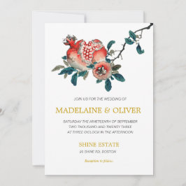 Invitación Boda Botánico Elegante Oro Pomegranate