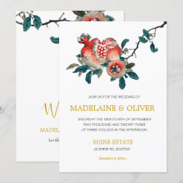 Invitación Boda Botánico Elegante Oro Pomegranate