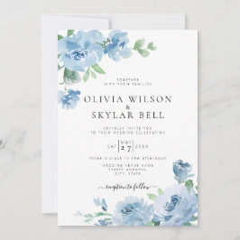 Invitación Boda Botánico Floral Azul Claro Pastel