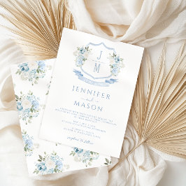 Invitación Boda Botánico Floral Azul Victoriano