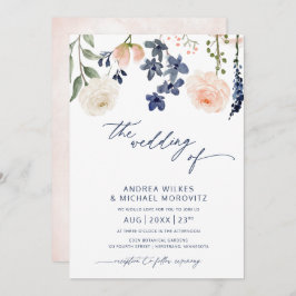 Invitación Boda Botánico Floral Azul y Peach