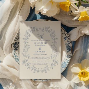 Invitación Boda Botánico Floral Blue Chinoiserie
