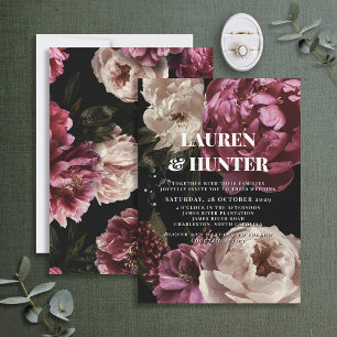 Invitación Boda Botánico Floral Dark Moody Burgundy Rubor