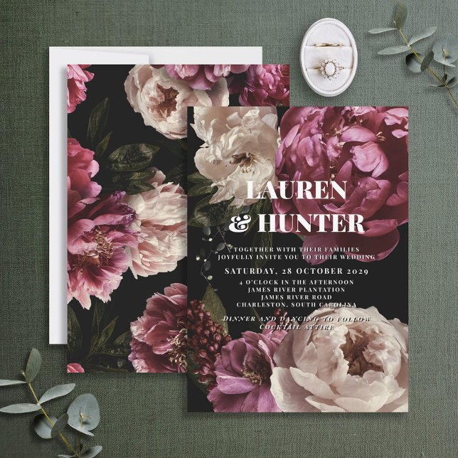 Invitación Boda Botánico Floral Dark Moody Burgundy Rubor (Subido por el creador)