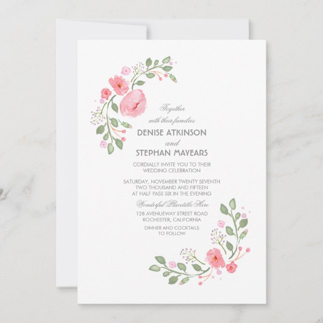 Invitación Boda Botánico Floral de acuarela (Anverso)