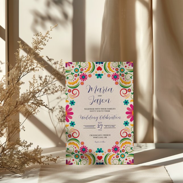Invitación Boda botánico floral de la Fiesta Mexicana (Mexican Fiesta Colorful Floral Botanical Wedding Invitation)