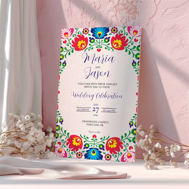 Invitación Boda botánico floral de la Fiesta Mexicana (Mexican Fiesta Colorful Floral Botanical Wedding Invitation)