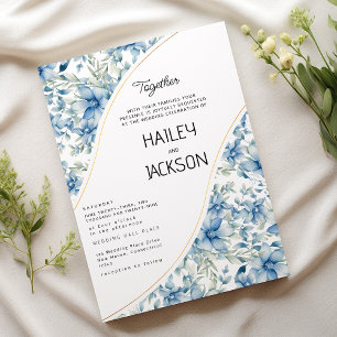 Invitación Boda botánico floral de menta azul marino acuarela