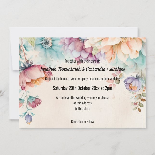 Invitación Boda BOTÁNICO FLORAL DE PRIMAVERA (Anverso)