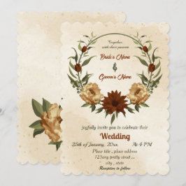 Invitación boda botánico floral de terracota rústica